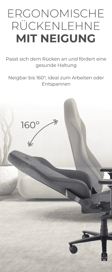 Ergonomische R&uuml;ckenlehne, neigbar bis 160&deg;, zur Anpassung der Haltung